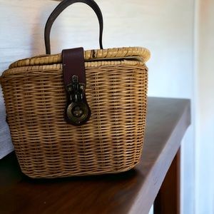 Vintage Etienne Aigner Designer Handbag woven reed 1960s